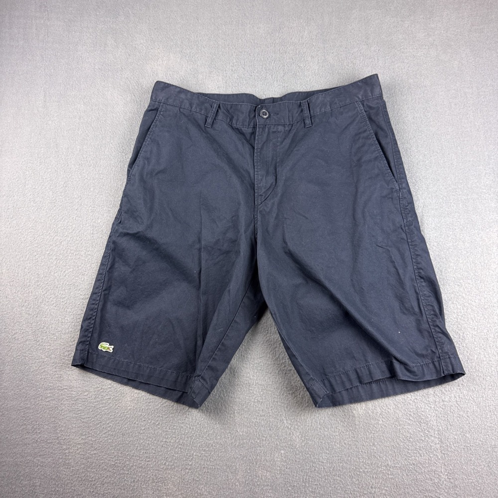Lacoste Shorts Men's 34 Navy Blue Classic Fit Twill Cotton Chino Logo Flat Front